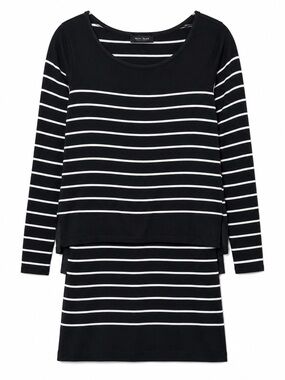 White House Black Market Striped Knit Dress M Black White Long Sleeve Layered